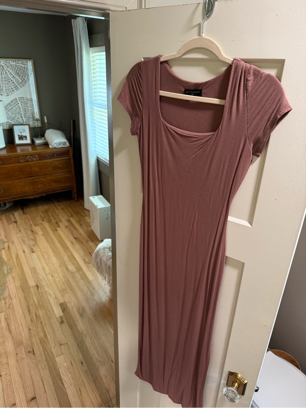 See You Monday Mauve Scoop-Neck Midi Dress